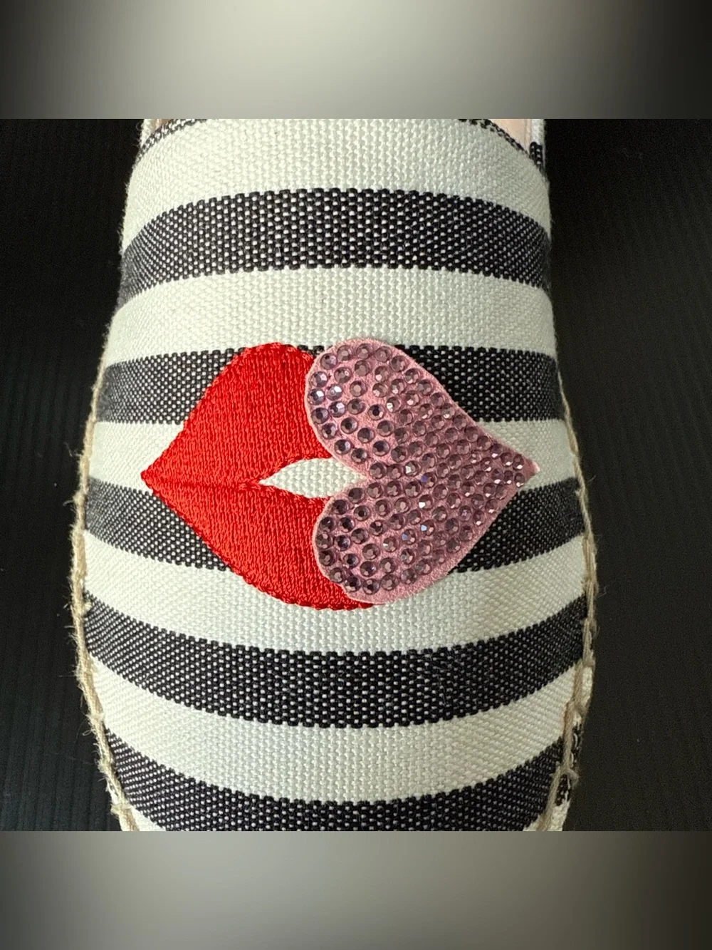 NIB Kate Spade Black White Gimlet Heart Lips Espadrille Shoes Women’s Size 9.5